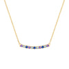 Rosecliff bar necklace with eleven alternating amethysts, Nantucket blue topaz & sapphires prong set in 14k gold - front view