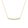 Rosecliff bar necklace with eleven 2 mm faceted round cut peridots prong set in solid 14k yellow gold - front view