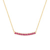 Rosecliff bar necklace with eleven 2 mm faceted round cut rubies prong set in solid 14k yellow gold - front view