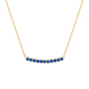 Rosecliff bar necklace with eleven 2 mm faceted round cut sapphires prong set in solid 14k yellow gold - front view