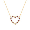 Rosecliff Heart Necklace featuring twenty alternating garnets and diamonds prong set in 14k yellow Gold - front view