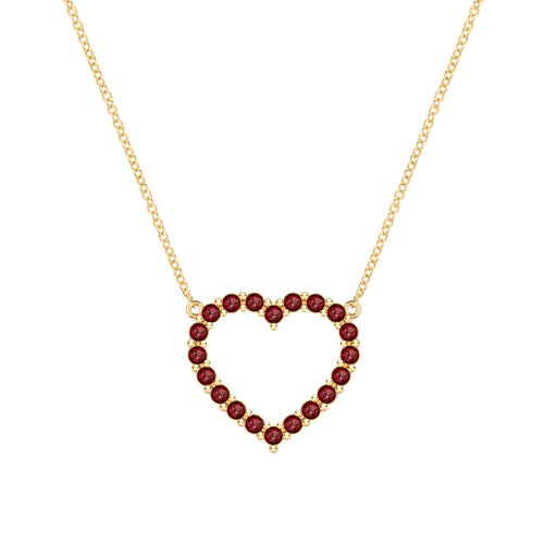 Rosecliff Heart Necklace featuring twenty faceted round cut garnets prong set in 14k yellow Gold - front view
