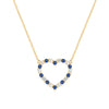 Rosecliff Heart Necklace featuring twenty alternating sapphires and diamonds prong set in 14k yellow Gold - front view