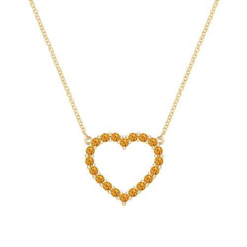 Rosecliff Heart Necklace featuring twenty faceted round cut citrines prong set in 14k yellow Gold - front view