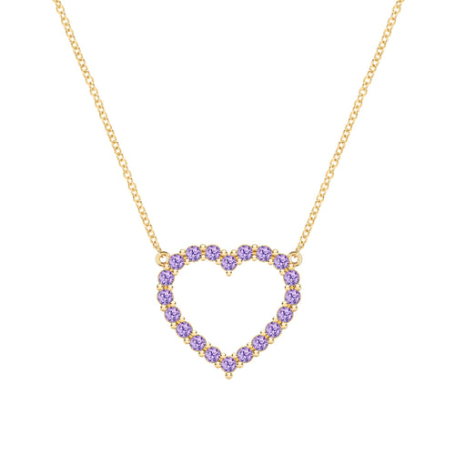 Rosecliff Heart Necklace featuring twenty faceted round cut amethysts prong set in 14k yellow Gold - front view