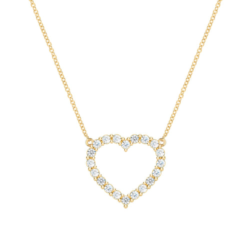 Rosecliff Heart Necklace featuring twenty faceted round cut diamonds prong set in 14k yellow Gold - front view