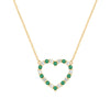 Rosecliff Heart Necklace featuring twenty alternating emeralds and diamonds prong set in 14k yellow Gold - front view