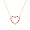 Rosecliff Heart Necklace featuring twenty alternating rubies and diamonds prong set in 14k yellow Gold - front view
