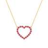 Rosecliff Heart Necklace featuring twenty faceted round cut rubies prong set in 14k yellow Gold - front view