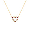 Rosecliff Heart Necklace featuring twelve alternating garnets and diamonds prong set in 14k yellow Gold - front view