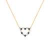 Rosecliff Heart Necklace featuring twelve alternating sapphires and diamonds prong set in 14k yellow Gold - front view