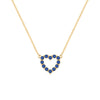 Rosecliff Heart Necklace featuring twelve faceted round cut sapphires prong set in 14k yellow Gold - front view