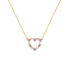 Rosecliff Heart Necklace featuring twelve alternating amethysts and diamonds prong set in 14k yellow Gold - front view