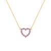 Rosecliff Heart Necklace featuring twelve faceted round cut amethysts prong set in 14k yellow Gold - front view