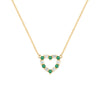 Rosecliff Heart Necklace featuring twelve alternating emeralds and diamonds prong set in 14k yellow Gold - front view