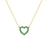 Rosecliff Heart Necklace featuring twelve faceted round cut emeralds prong set in 14k yellow Gold - front view