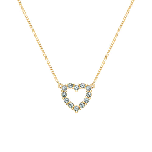 Rosecliff Heart Necklace featuring twelve faceted round cut alexandrites prong set in 14k yellow Gold - front view