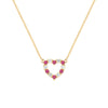 Rosecliff Heart Necklace featuring twelve alternating rubies and diamonds prong set in 14k yellow Gold - front view