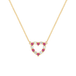 Rosecliff Small Heart Diamond & Ruby Necklace in 14k Gold (July)