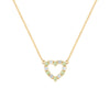 Rosecliff Heart Necklace featuring twelve alternating peridots and diamonds prong set in 14k yellow Gold - front view
