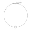 14k white gold cable chain bracelet featuring one 1/4” flat disc engraved with the letter M