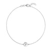 14k white gold cable chain bracelet featuring one 1/4” flat disc engraved with the letter P
