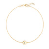 14k yellow gold cable chain bracelet featuring one 1/4” flat disc engraved with the letter I - front view