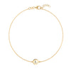 14k yellow gold cable chain bracelet featuring one 1/4” flat disc engraved with the letter L - front view