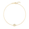 14k yellow gold cable chain bracelet featuring one 1/4” flat disc engraved with the letter M - front view