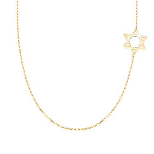 14k yellow gold Classic necklace featuring a 1/2" cutout Star of David - front view
