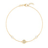 14k yellow gold Solidarity bracelet featuring two birthstones and one 1/4” flat disc engraved with a sunflower - front view