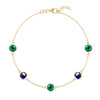 Grand 1.17 mm cable chain bracelet in 14k gold featuring five alternating 6 mm bezel set emeralds and sapphires - front view