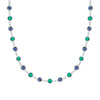 Terra Newport necklace featuring nineteen alternating 4 mm sapphires and emeralds bezel set in 14k white gold