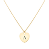 14k yellow gold cable chain necklace featuring one 16 x 15 mm flat heart pendant engraved with the letter A - front view