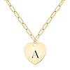 14k yellow gold adelaide necklace with a 23 x 24.5 mm large flat heart pendant engraved with 
