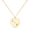 14k yellow gold mini adelaide necklace with a 23 x 24.5 mm large flat heart pendant engraved with 