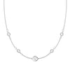 14k white gold Classic necklace featuring four birthstones and one 1/4” flat disc engraved with the female symbol