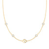 14k gold Classic necklace featuring four birthstones and one 1/4” flat disc engraved with the female symbol - front view