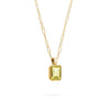 Adelaide paper clip chain and a Warren pendant with an emerald cut lemon verbena quartz gemstone in 14k gold - angled view