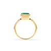 Warren ring in 14k yellow gold featuring one 10 x 8 mm emerald cut bezel set emerald - standing view