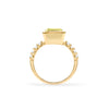 Warren ring in 14k yellow gold with accent diamonds featuring one 10 x 8 mm emerald cut lemon verbena quartz - standing view