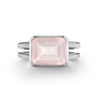 Warren Horizontal Rose Quartz Ring, featuring an emerald-cut 8 x 10mm Rose Quartz in 14k gold, hand-set horizontally in a 14k white gold bezel - front view.