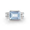 Warren Horizontal Aquamarine Ring, featuring an Aquamarine-cut 8 x 10mm Aquamarine in 14k gold, hand-set horizontally in a 14k white gold bezel - front view.