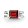 Warren Horizontal Garnet Ring with Diamonds, featuring an 8 x 10mm Garnet and 16 prong-set diamonds in 14k white gold - front view.