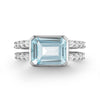 Warren Horizontal Nantucket Blue Topaz Ring with Diamonds, featuring an 8 x 10mm Nantucket Blue Topaz and 16 prong-set diamonds in 14k white gold - front view.