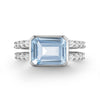Warren Horizontal Aquamarine Ring with Diamonds, featuring an 8 x 10mm Aquamarine and 16 prong-set diamonds  in 14k white gold - front view.