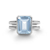Warren ring in 14k white gold featuring one 10 x 8 mm emerald cut bezel set aquamarine - front view