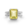 Warren ring in 14k white gold featuring one 10 x 8 mm emerald cut bezel set lemon verbena quartz - front view