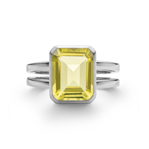 Warren Vertical Lemon Verbena Quartz Ring in 14k Gold (August) - White Gold