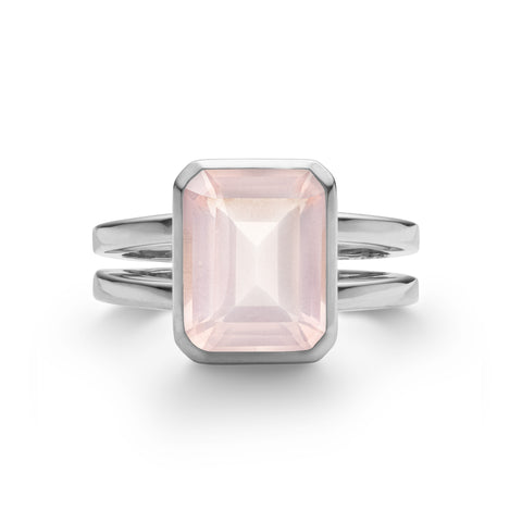 Warren Vertical Rose Quartz Ring in 14k Gold (October) - White Gold